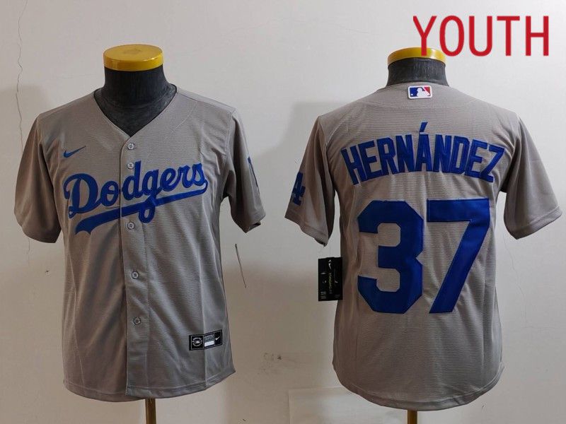 Youth Los Angeles Dodgers #37 Hernandez Grey Nike Game 2024 MLB Jersey style 7263->youth mlb jersey->Youth Jersey